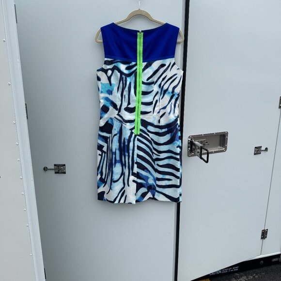 T Tahari Blue & Zebra Print Sleeveless Dress - Size 12 (US), 16 (UK), 48 (IT) - Picture 4 of 4